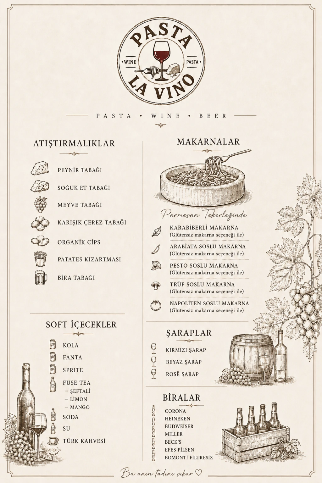 Pasta La Vino menüsü